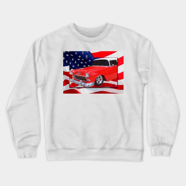 Patriotic 55 Chevy Crewneck Sweatshirt by cthomas888